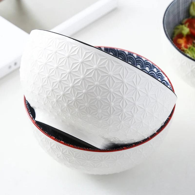1Pcs Japanese tableware ceramic bowl single student dormitory bowls fruit salad soup rice net red noodles bowl zero waste