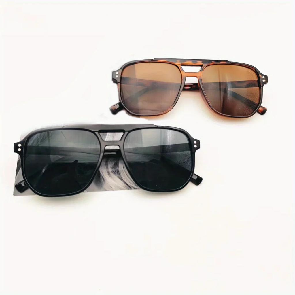1/2 pezzi - Occhiali da sole quadrati vintage per donna uomo montatura spessa doppio ponte occhiali da vista femminile chic occhiali da sole poligonali tonalità