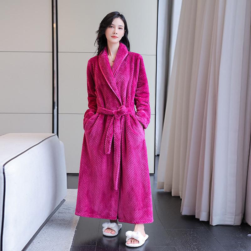 Damen Langarm Flanell Bademantel: Verdickter Luxus-Bademantel für Herbst/Winter – Perfekt für Zuhause, Hotel oder Salon