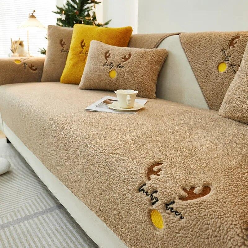 

Kalınlaştırmak kuzu peluş kanepe kılıfı evrensel kaymaz kanepe Mat noel nakış kanepeler havlu bir oturma odası kanepe yastık L şekilli 110x210cm 1pcs