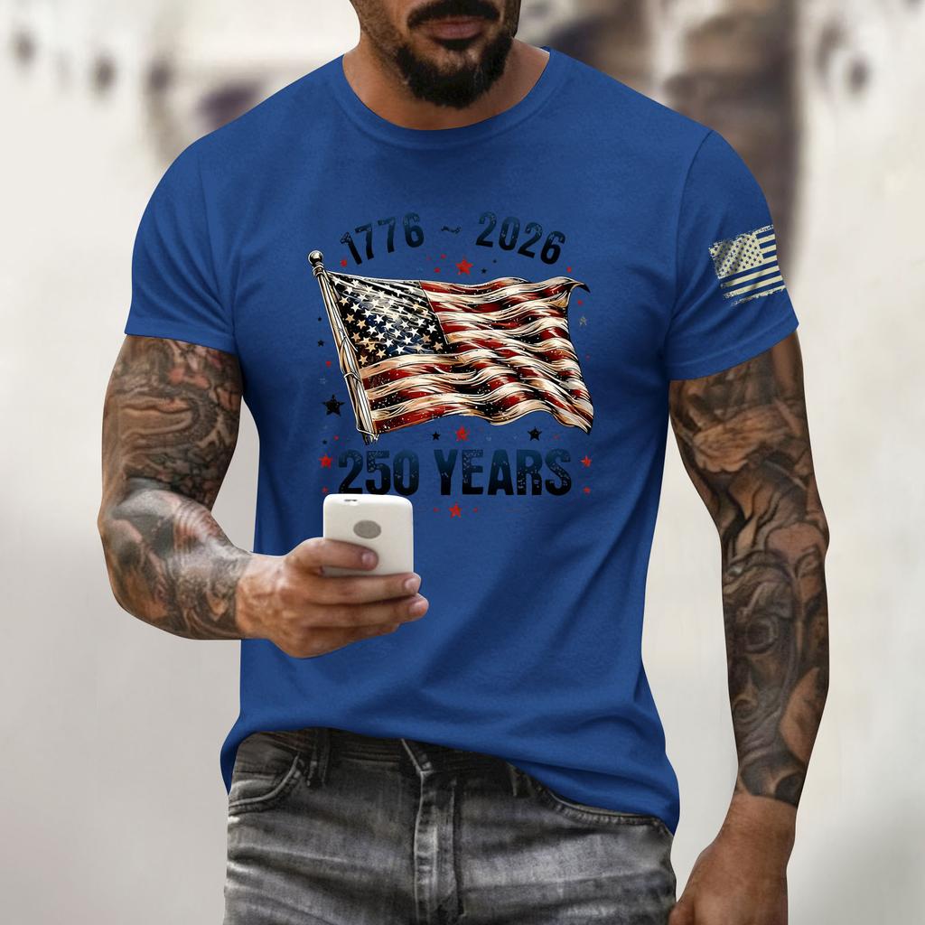 Men's Holiday Print Round Neck Short Sleeve Top Casual Sports Top