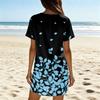 Womens V Neck Short Sleeve Casual Dress Floral Print Lightweight Summer Tunic Dress for Daily Wear Beach Cover Up