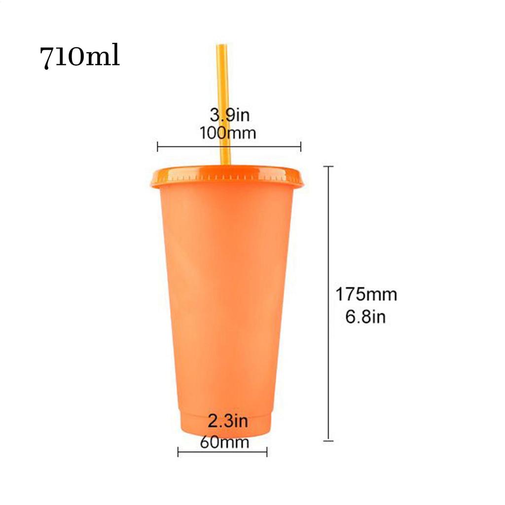 10Pcs 710ml Reusable Blank Plain Plastic Cup Cold Cup Coloured Straw Cup With Lids Leak-proof And Dust-proof Home Supplies