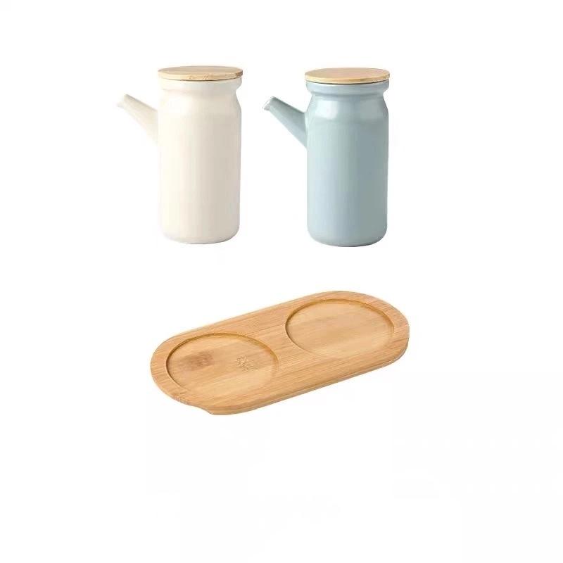 Keramik-Gewürzgläser-Set mit Bambustablett – Salz-, Öl-, Gewürzbehälter für die Küche