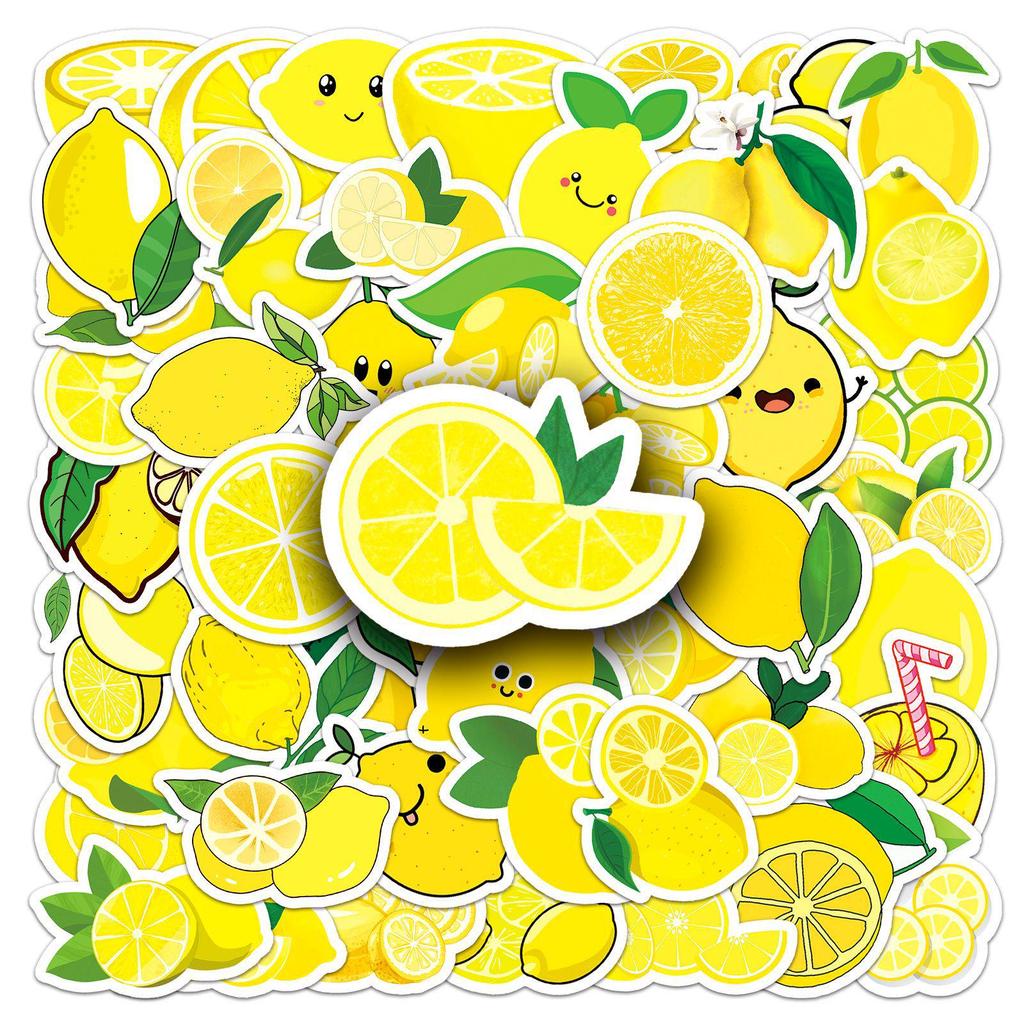 50pcs Children's Lemon Graffiti Cartoon Fruit DIY Stickers for Phone Cases & Luggage - Waterproof