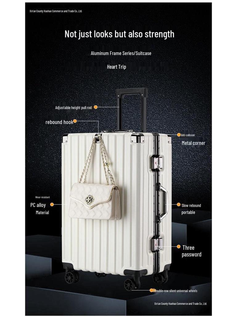 Durable Aluminum Trolley Suitcase with Silent Wheels, Large Capacity, Combination Lock - Ideal for Men, Women, and Students