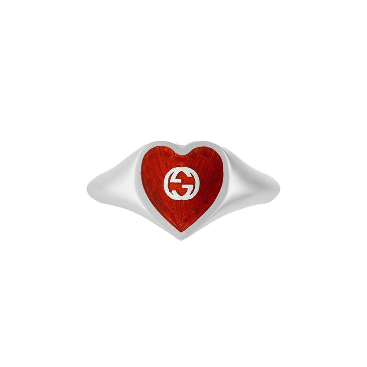 Gucci Double G Series Interlocking Double G Enamel Heart Ring Unisex ring Red Silver 645544-J8410-8133 11