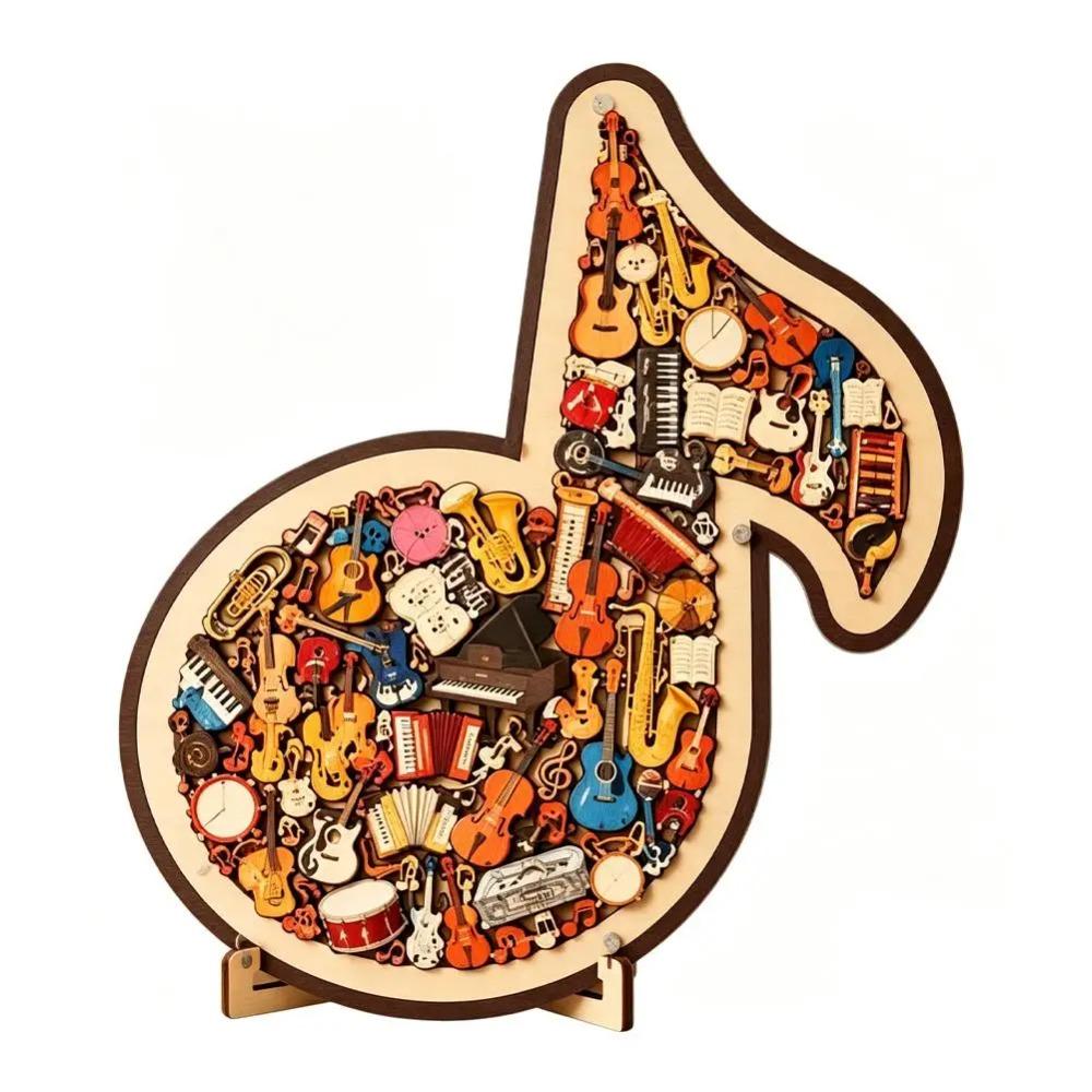 Musical Note Instrument Jigsaw Puzzle Ornament,Wooden Music Instrument Pieces Shaped Design Puzzle,Distinctive Musical-Themed Decoration белый