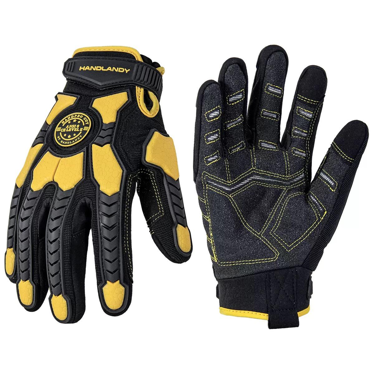 HANDLANDY Level A6 Cut Resistant Gloves Heavy Duty TPR Impact Protection HPPE Steel Wire Touchscreen Industrial Work Gloves Men (Yellow,M) жёлтый