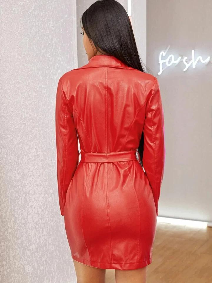 Red Leather Women's Fit Soft Lambskin Dress Genuine Fashionable Party Real Short
