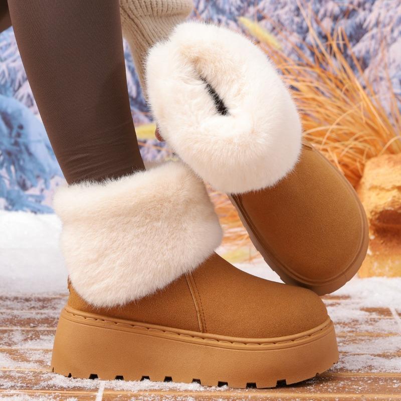 Thick-soled Warm Snow Boots for Women 2025 Winter Plus Size Back Zipper Fleece Short Cotton Shoes