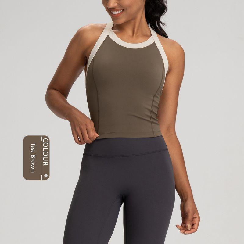 Lu Same Sports Vest Women's Yoga Clothes with Chest Pad Silm Slim Looking Nude Feel Cross Back Training Running Tops