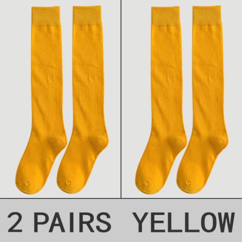 2 Pairs of Socks Women's Calves Socks Pure Color Cotton Socks Knee-japanese Department Jk Stockings College Wind Pile Socks