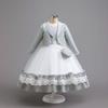 Girls Two Pieces Long Sleeve Color Block Princess Long Formal Dress For Performance Hosting
