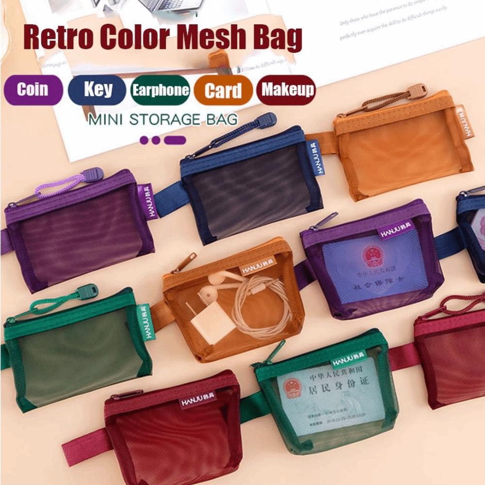 Lipstick Cosmetic Bag Clear Mesh Bag Change Storage Bag Retro Color Card Bag Mini Coin Purse Men