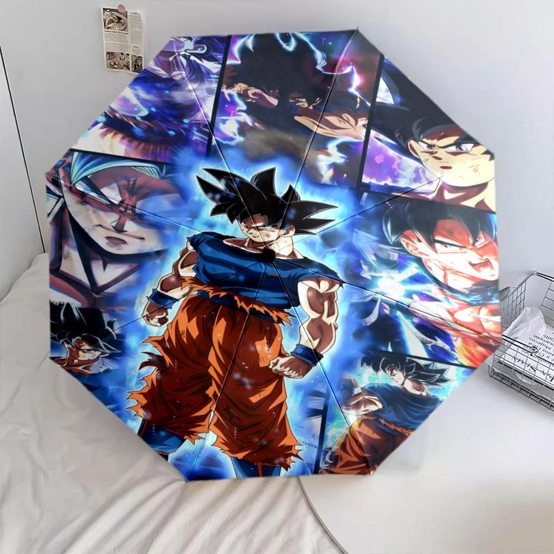 1 PC Automatic Folding Umbrella - Son Goku Pattern Portable Foldable Design With 8 Ribs Christmas Birthday Gifts