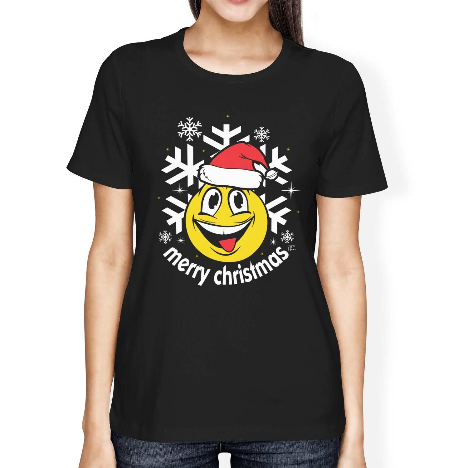 1Tee Womens Loose Fit Merry Christmas Smiling Face Wearing Santa Hat T-Shirt XXL