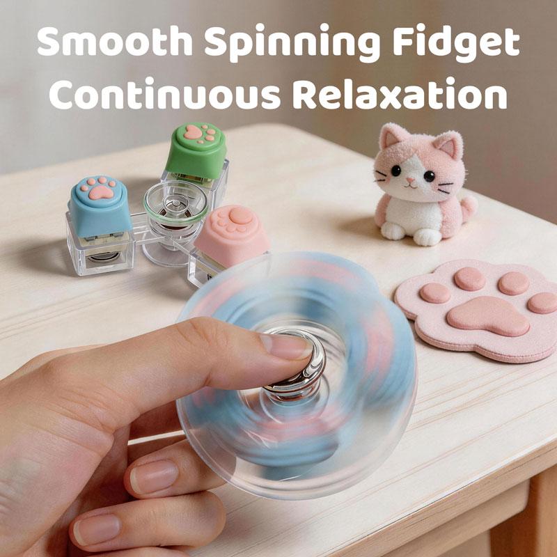 Cat Paw Fidget Spinner Keychain with Led Light Pressable Mechanical Keycap Stress Relief Toy,Anti-Anxiety Sensory Toy for ADHD