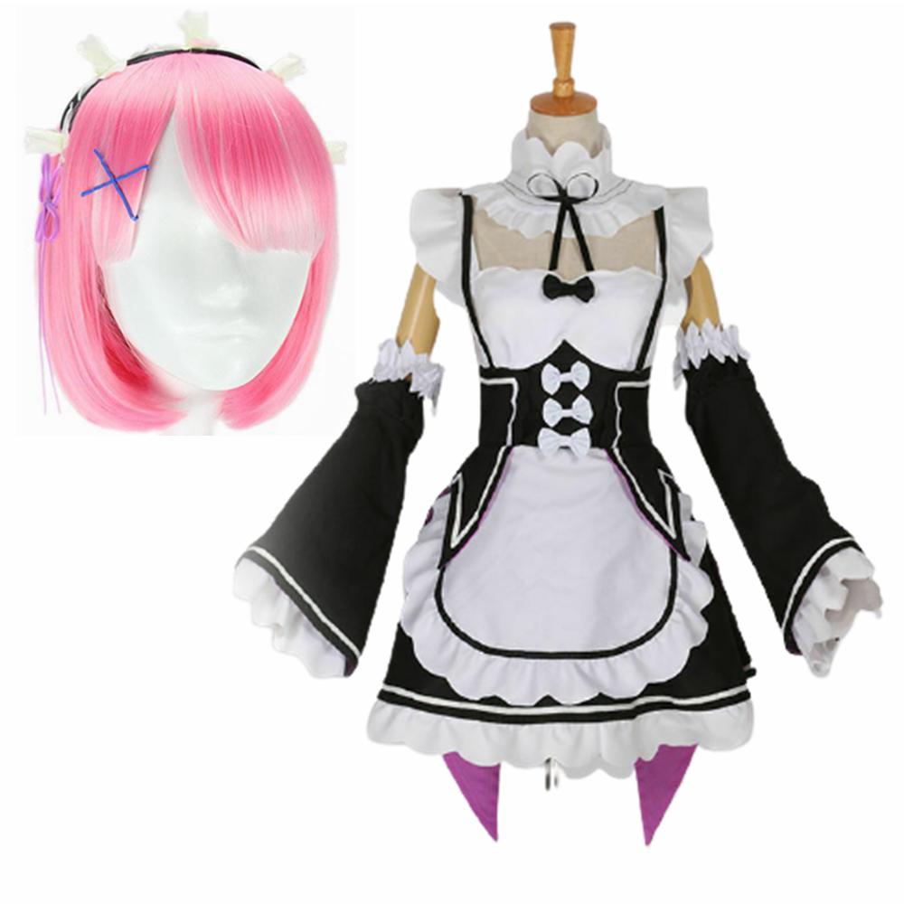 Ram Rem Cosplay Kostým Anime Re:Re: Život v jiném světě od nuly Uniforma Paruka Dívka Ženy Služka Zástěra Lolití šaty
