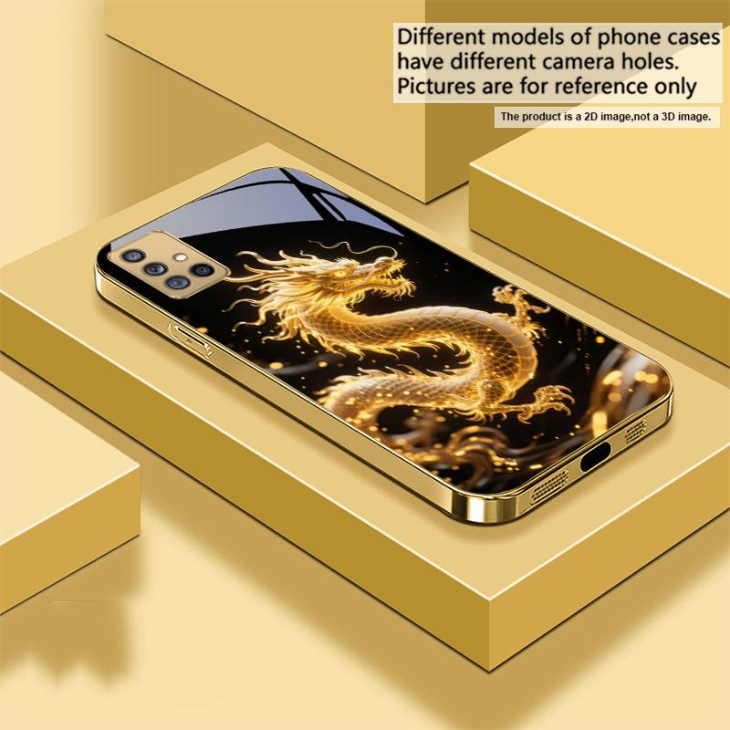 Golden Dragon Totem For Samsung A 31 32 A33 A34 35 14 A15 13 16 25 26 50 52 53 54 55 56 70 71 72 73 Golden Glass Phone Case