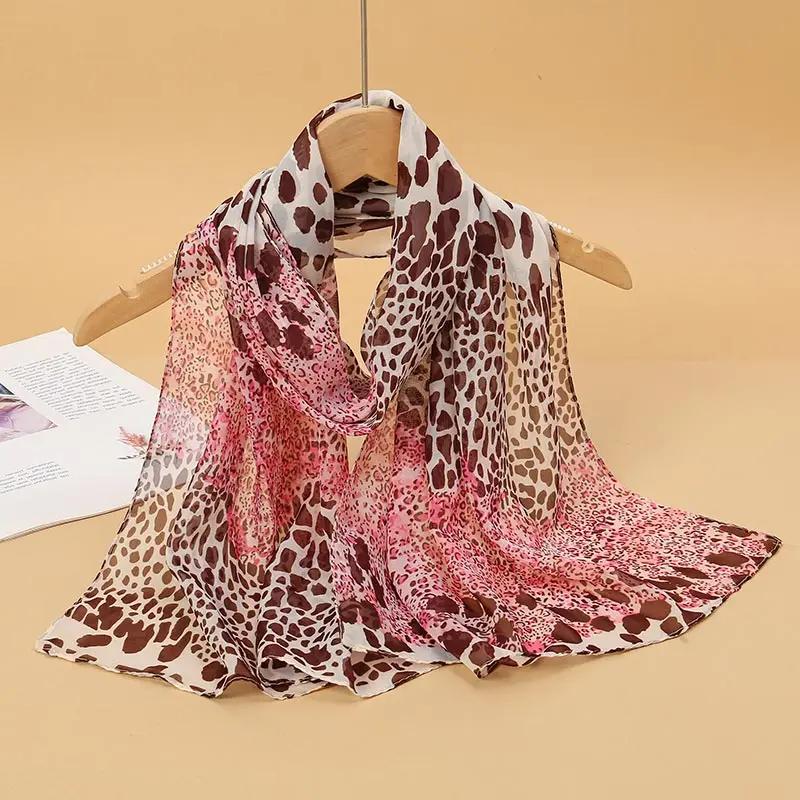 New Print Chiffon Scarf Shawl Women Sunscreen Silk Scarf Turban Long Wrap Beach Travel Outdoor Accessories Trendy Headband