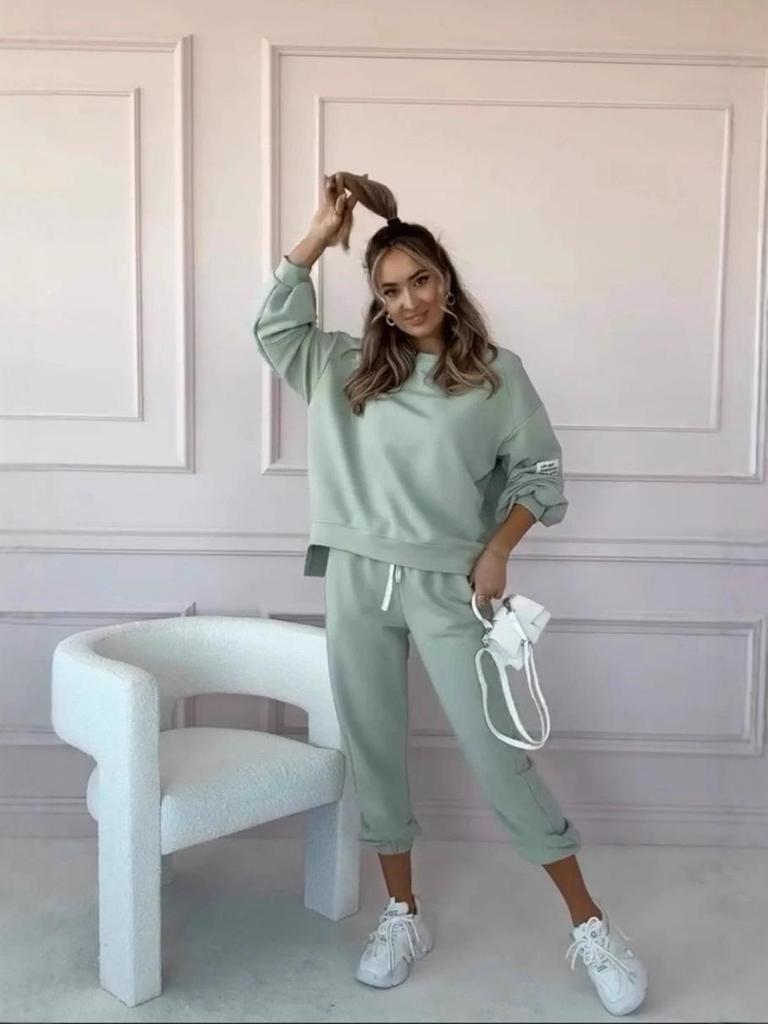 2025 Autumn/Winter Women's Solid Color Loose Sweatshirt and Casual Long Pants Two-Piece Set