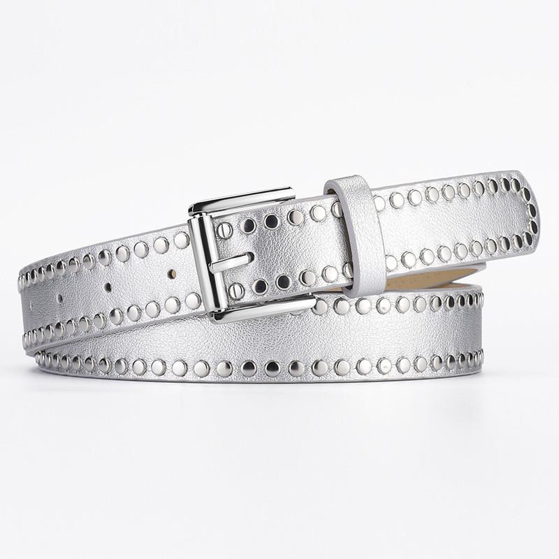 Design Unique Original Pu Leather Belt With Rivet Detailing For Womens Outfits Casual