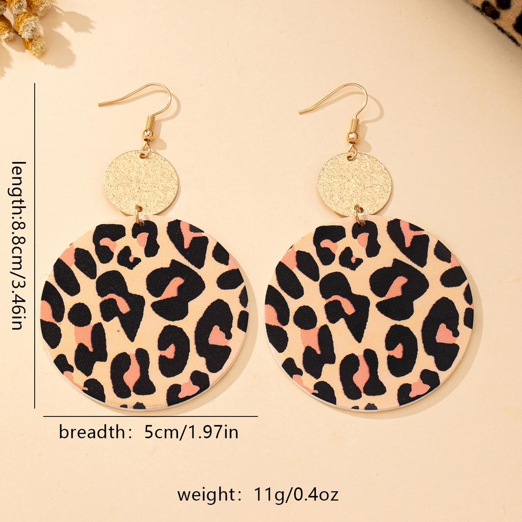 Women's Earrings, Exaggerated Geometric Round Leopard Print Pattern Earrings, Suitable for Daily Wear and Vacation Wear