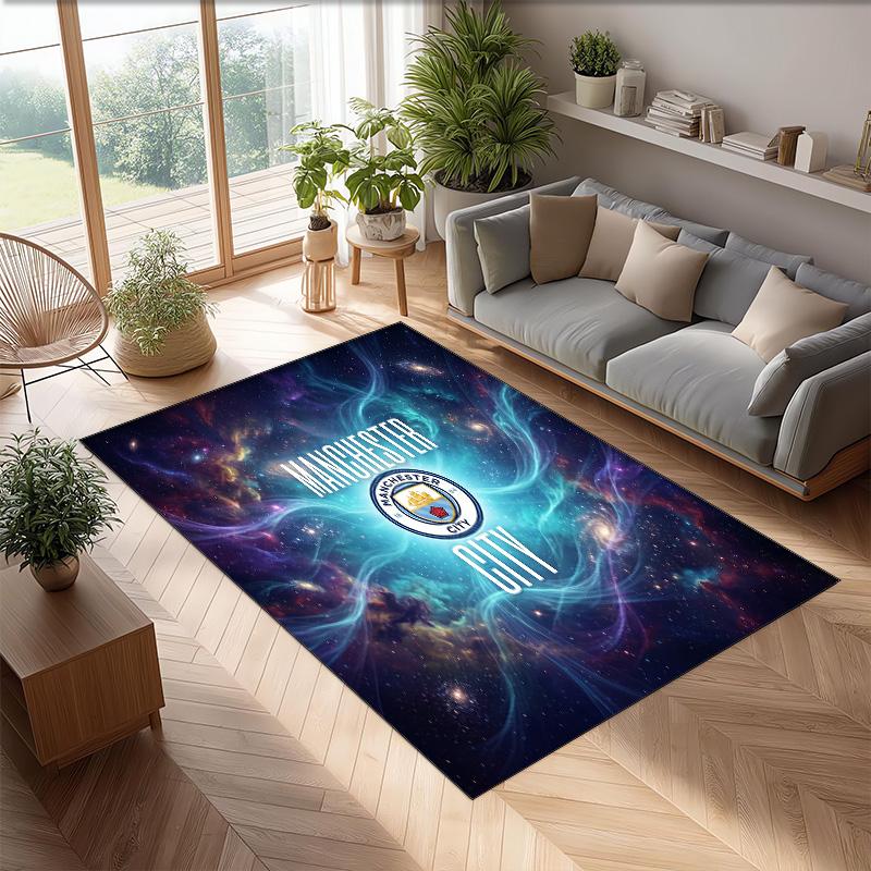 Manchester City Printed Flannel Area Rug Non Slip Soft Polyester Floor Carpet Indoor Decor Mat for Bedroom Living Room Sofa