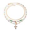 SHIXIN 3Pcs Fashion Glass Bead Flat Snake Chain Choker Necklace for Men HipHop Colorful Rhinestone Jesus Cross Pendant Necklace