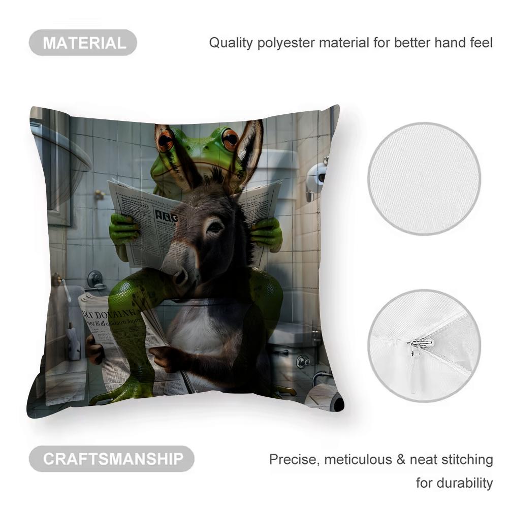 Bathroom Cat Reading On Toilet Cushion Cover Anti-dustmite Pillowcase Invisible zipper silky short plush Sofa cushion cover