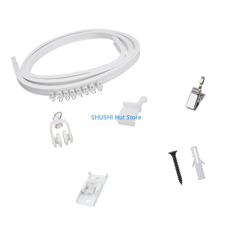 Flexible Curtain Track 5 Meter Wall and Ceiling Mount Rails with Rollers and Clip Set for Drapery Hanging Room Divider D57B China Mainland