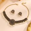 Luxury Retro Jewelry Set Imitation Pearl Choker Necklace Set Rhinestone Necklace Earrings  Ladies