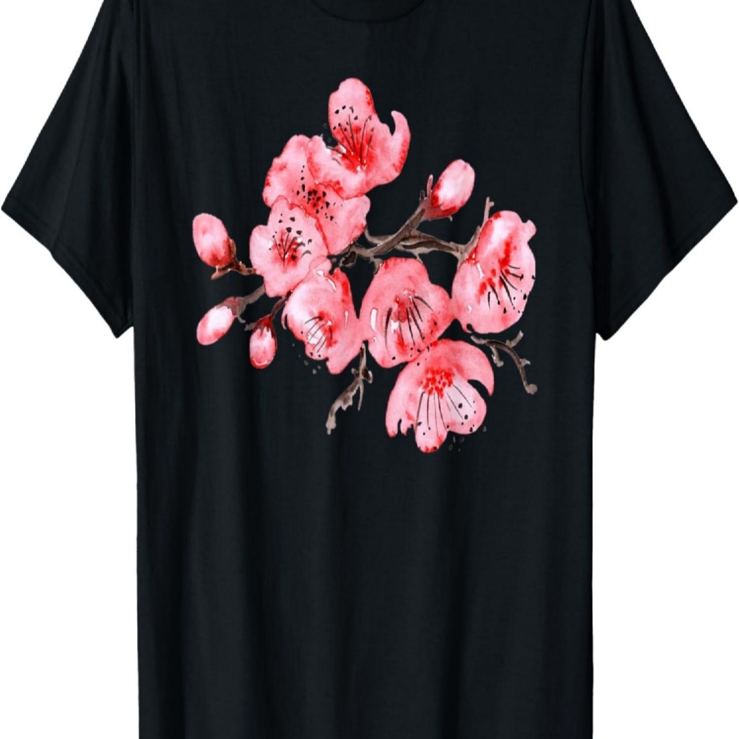 Watercolor  Cherry Blossom Floral T-Shirt S