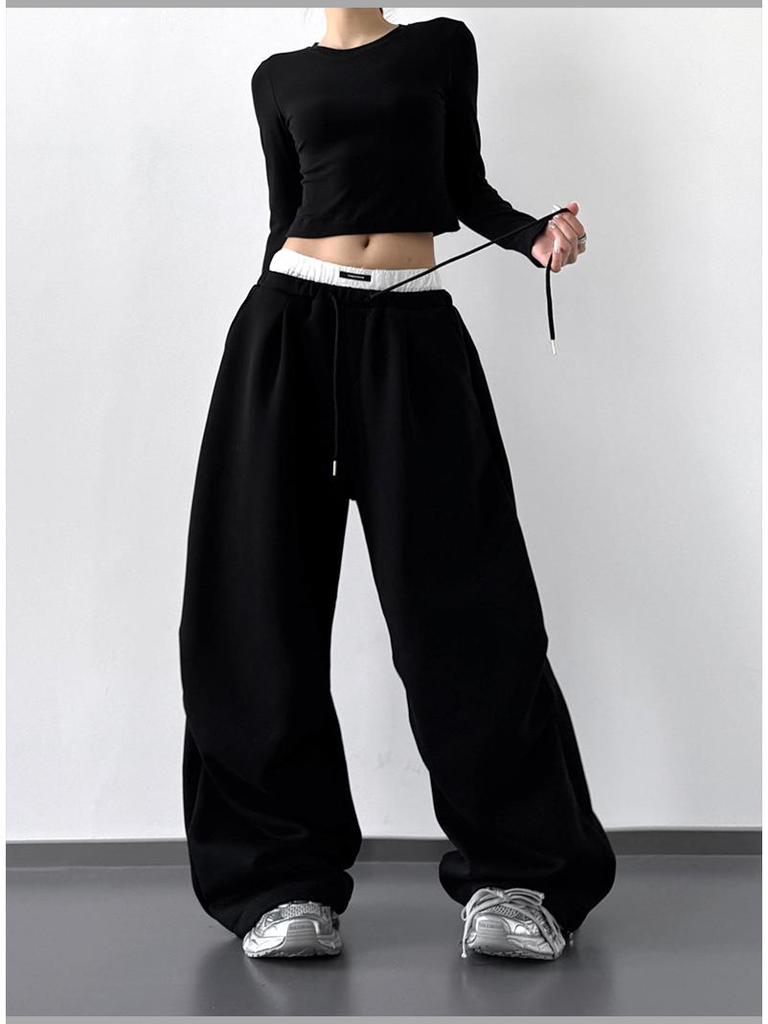 2025 Popular Women's Autumn Wide-Leg Sports Pants with Double Waistband
