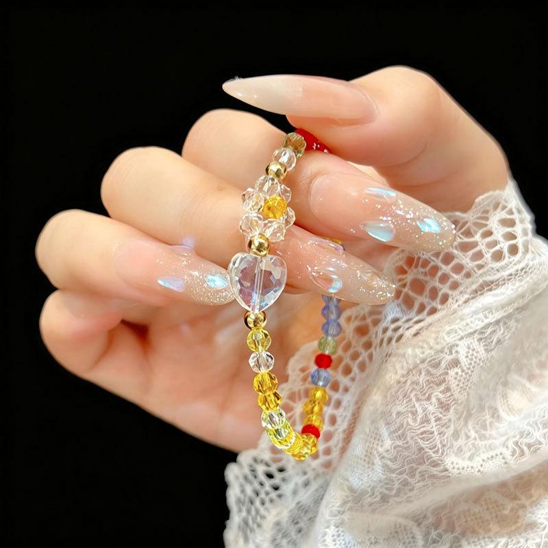Color Imitation Crystal Love Flower Beaded Bracelet Women's Niche Design Temperament Versatile High-end Hand Rope Accessories