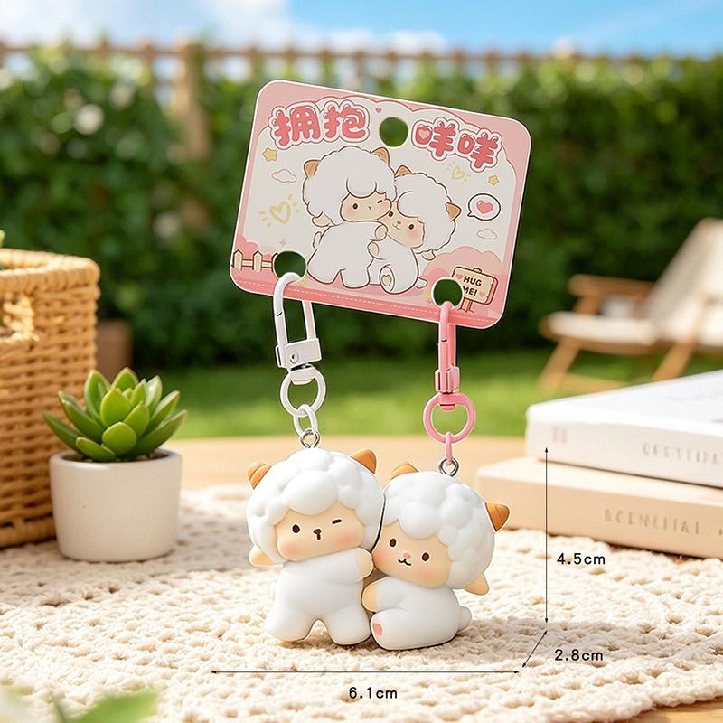 2Pcs Cute Matching Lamb Magnetic Keychain Adorable Cartoon Design For Bag Decor Couple Gifts