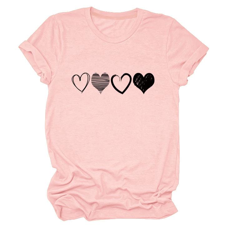 Fashion Trends Four Different Hollow-Out Love Women's Crew Neck Short Sleeve T-Shirts