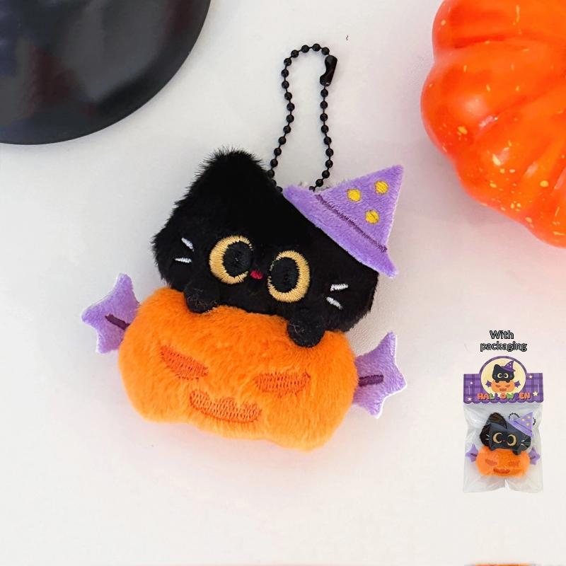 Halloween Plüsch Schlüsselanhänger Kürbis Geist Schwarze Katze Süßes oder Saures Cartoon Tasche Anhänger Party Geschenke Schlüsselanhänger Zubehör