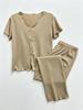 Women's Ribbed Print Short Sleeve Pajama Set: Summer Long Pants Loungewear, European & American Style (2026 New)