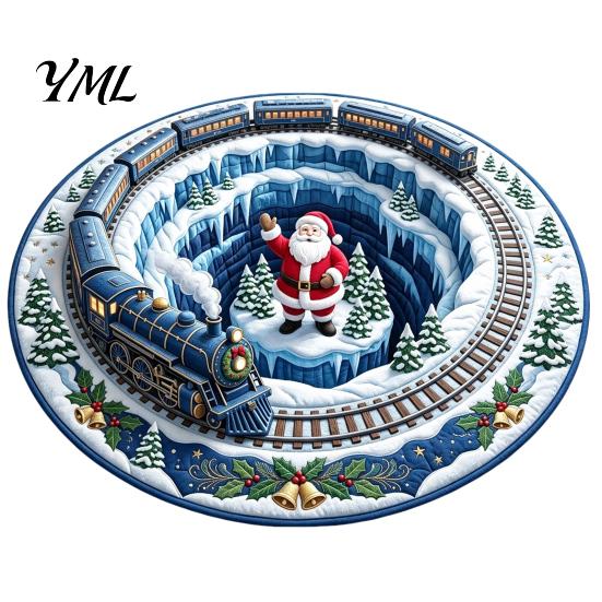 Durable Entrance Rug for Winter Round 3D Christmas Rug, Vortex Optical Illusion Area Santa Snowman Staircase Easy To Clean Holiday Depth Pattern,