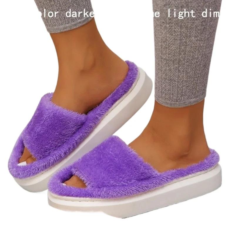 2024 Shoes for Women Open Toe Women's Slippers Home Warm Slippers Women Round Toe Flat with Plus Size Shoes Female Zapatos Mujer