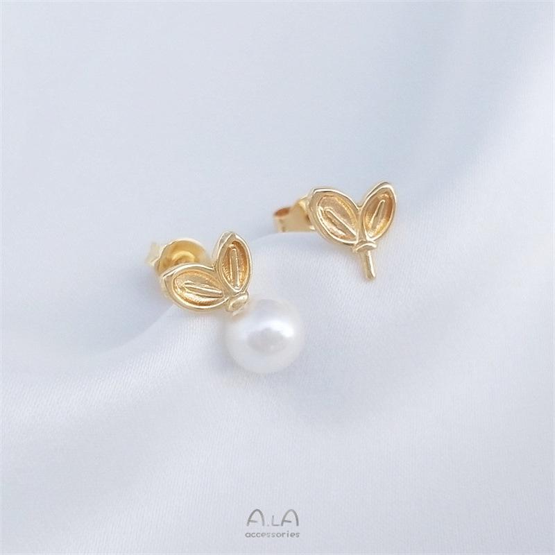 14K Gold-Filled Rabbit Ears Leaf Pendant Necklace with Pearl