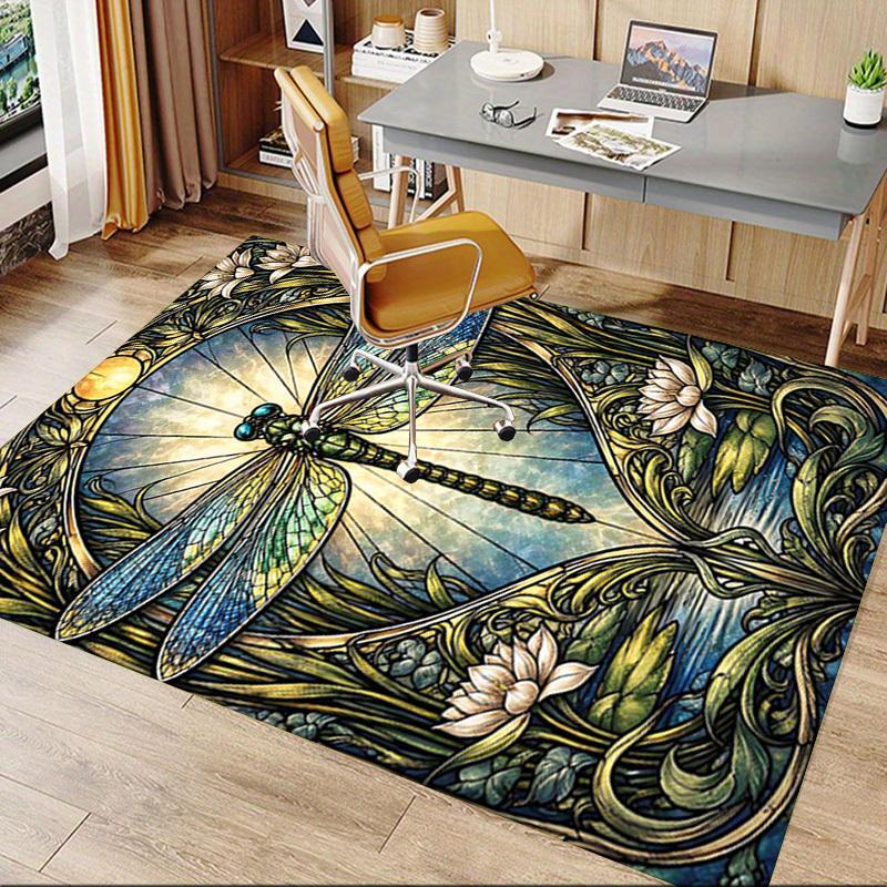 1PC Dragonfly Stained Glass Anti-slip carpet, suitable for Office, bedroomand playrooms. It can also be used as a sofa footrest cover-W42