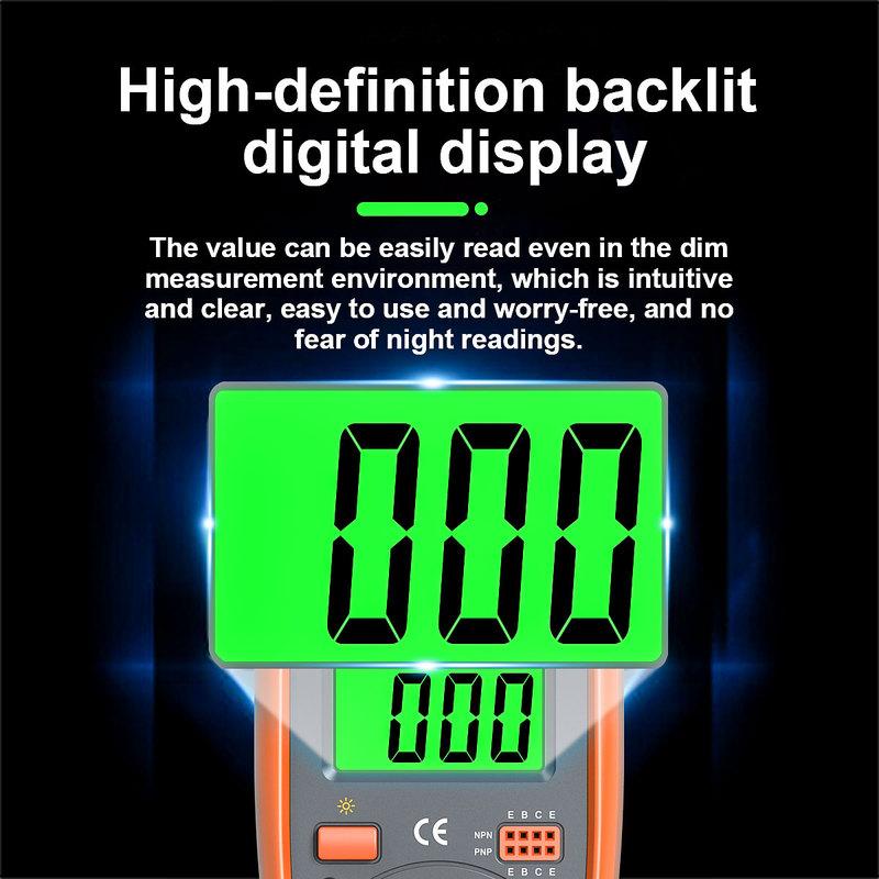 Digital Multimeter Manual Type AC/DC Voltage Current Tester Ohm Ammeter Detector Tool Backlit Screen 1999 Counts with Support