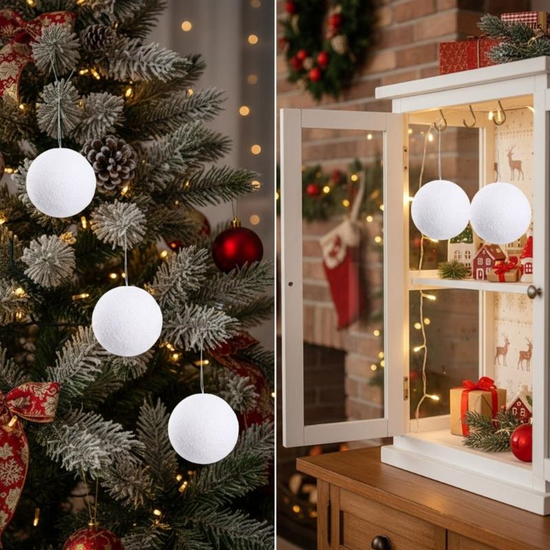 6Pcs White Foam Holiday Decorations Decorative Shatterproof Christmas Tree Ornament For Festival Home Decoration