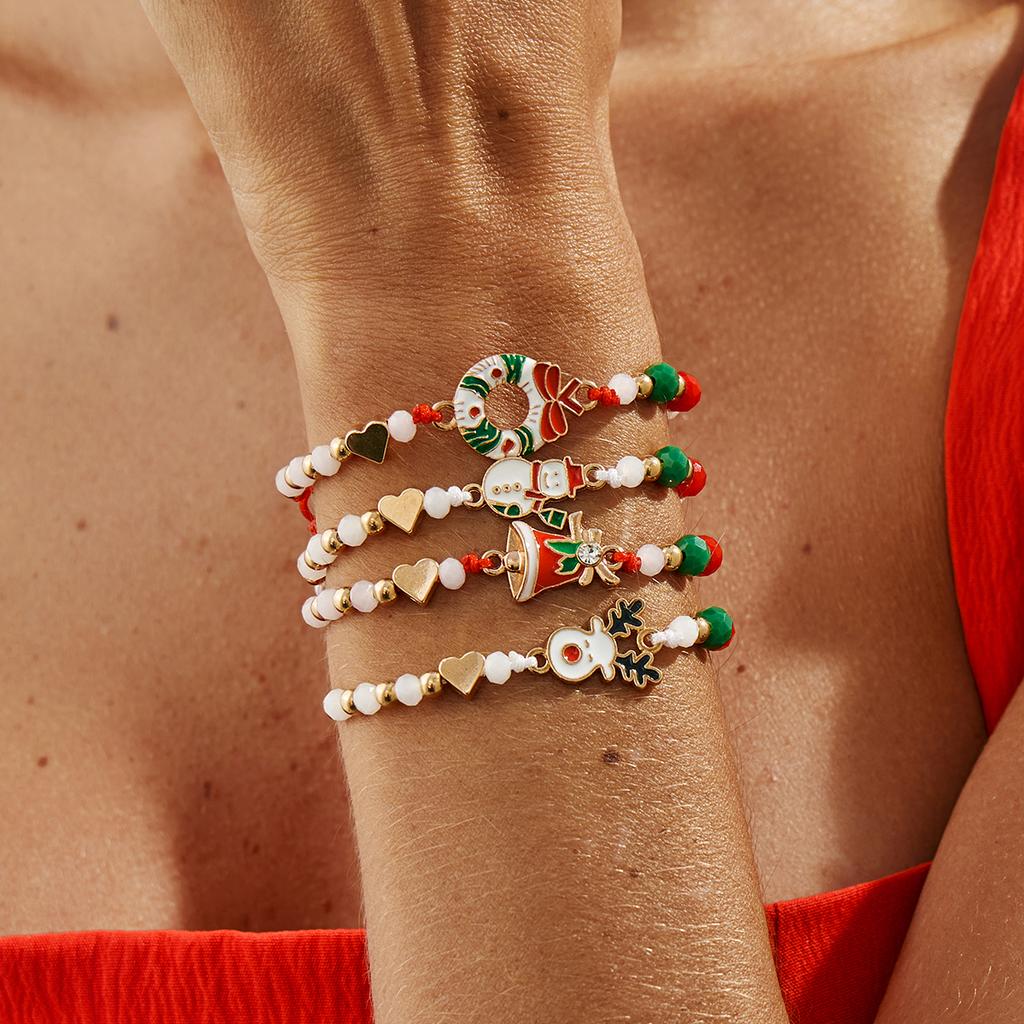 SHIXIN 4Pcs/Set Cute Santa Claus Elk Snowman Christmas Tree Pendant Bracelet Women Adjustable Rope Chain Acrylic Beaded Bracelet