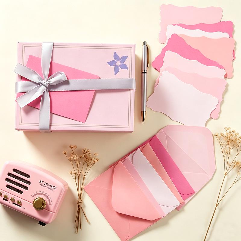 Mini Colorful Envelope and Wave Card Set: Pink, Blue, Green Cards