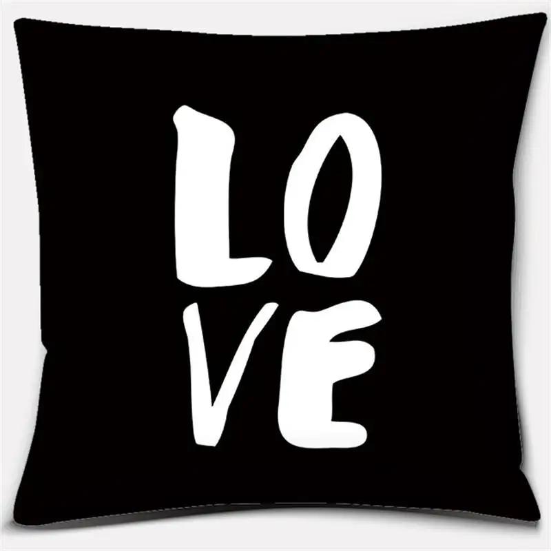 Black and White English Sentence Series Printed Square Home Decor Pillow Cover Car Sofa Cushion