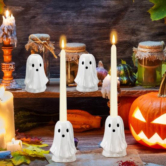 Halloween Ghost Candlestick Holder Cute Resin Ghost Taper Candle Holder for Wedding Halloween Bedroom Living Room Table Decor